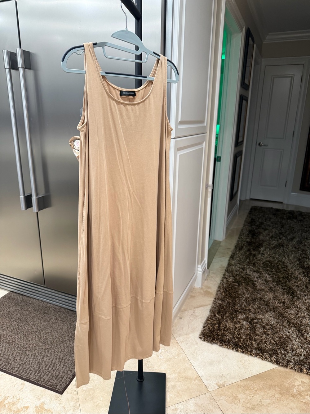 Sleeveless Neutral Beige Tank Dress - Relaxed A-Line